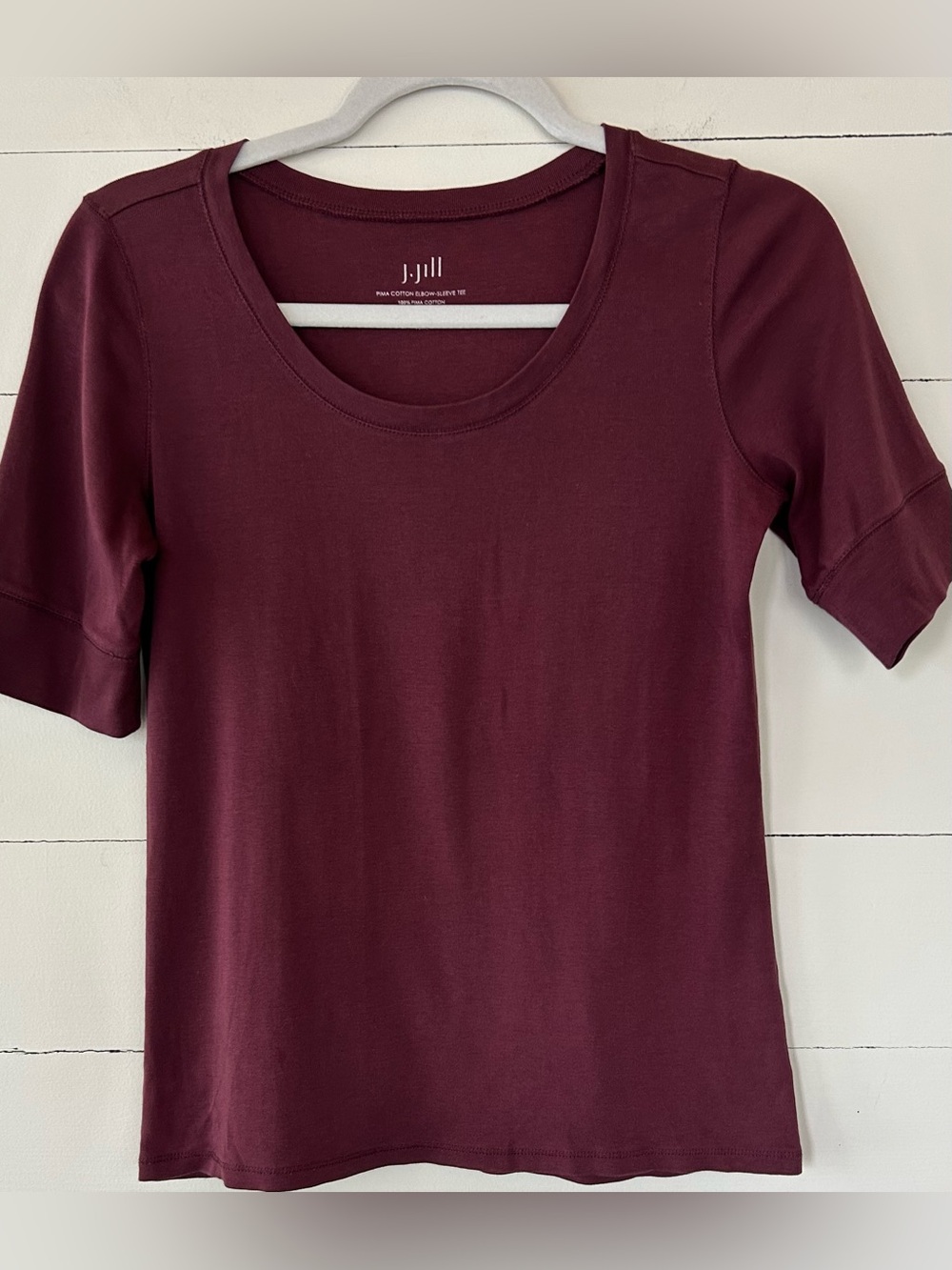 J. Jill Scoop Neck Short-Sleeve Pima Cotton Wine Colored Top, Size XS